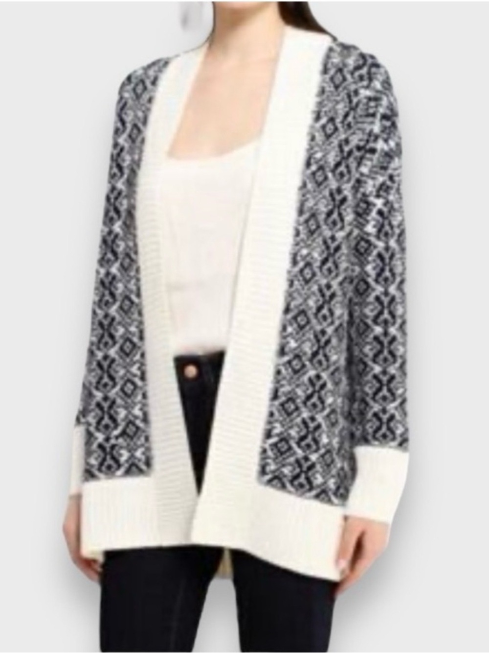 GAP Navy and Cream Open-Front Knit Cardigan